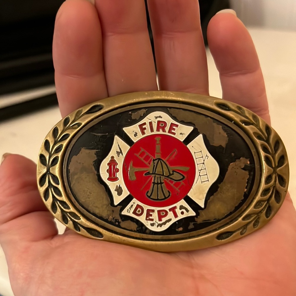Vintage Heritage Buckles Fire Department brass enameled buckle